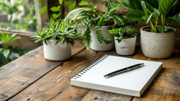 Coaching notebook and plants